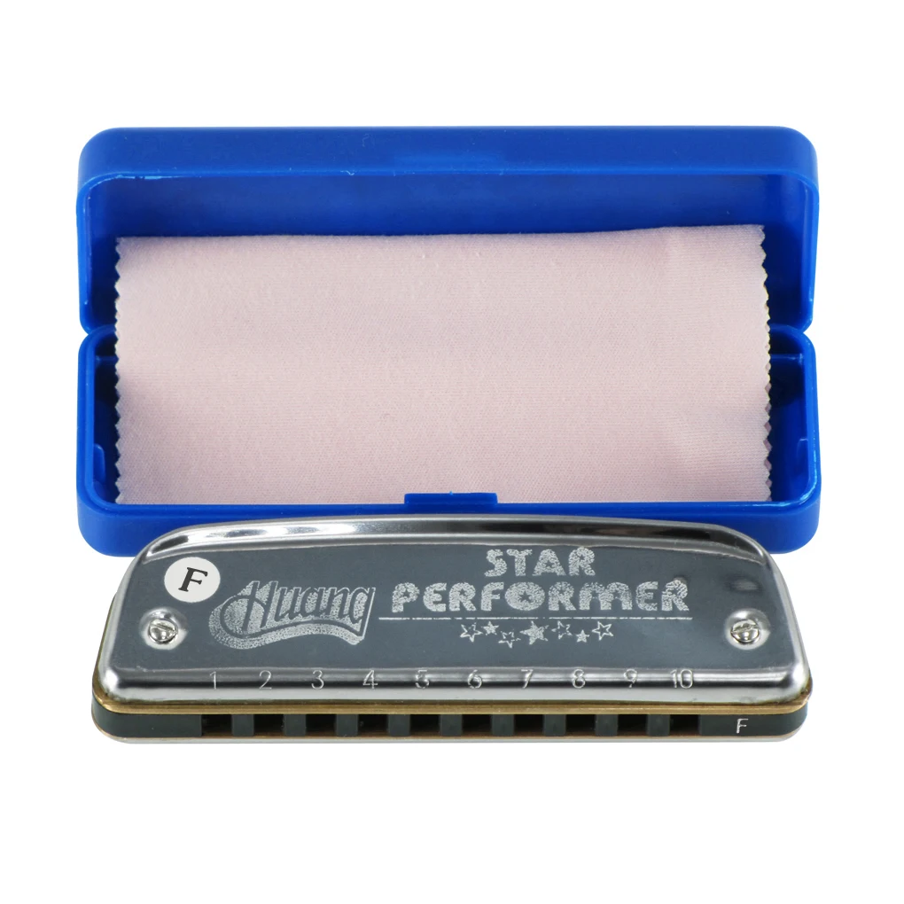 Huang Silver 10 Holes Harmonica Diatonic Blues Key of F Harp Mouth Organ with Case | Спорт и развлечения
