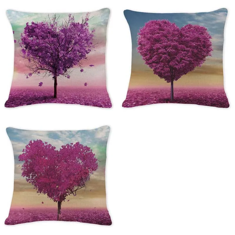 

2017 New Toss Pillow Art Tree Love Pillow Case Sofa Chair Soft Square Cotton Linen Home Seat Decotr Purple Maple Leaf Almofada