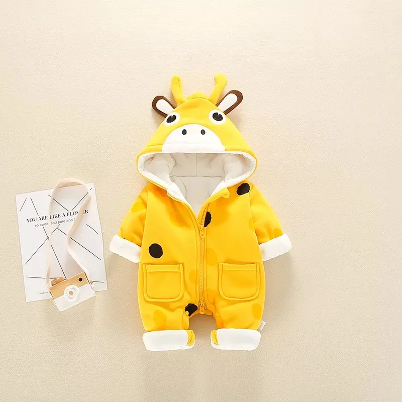 

BNWIGE Baby Girl Boy Rompers Cotton Winter Thick Warm Newborn Baby Jumpsuits Hooded Cartoon Baby Clothing Toddler Infant Clothes