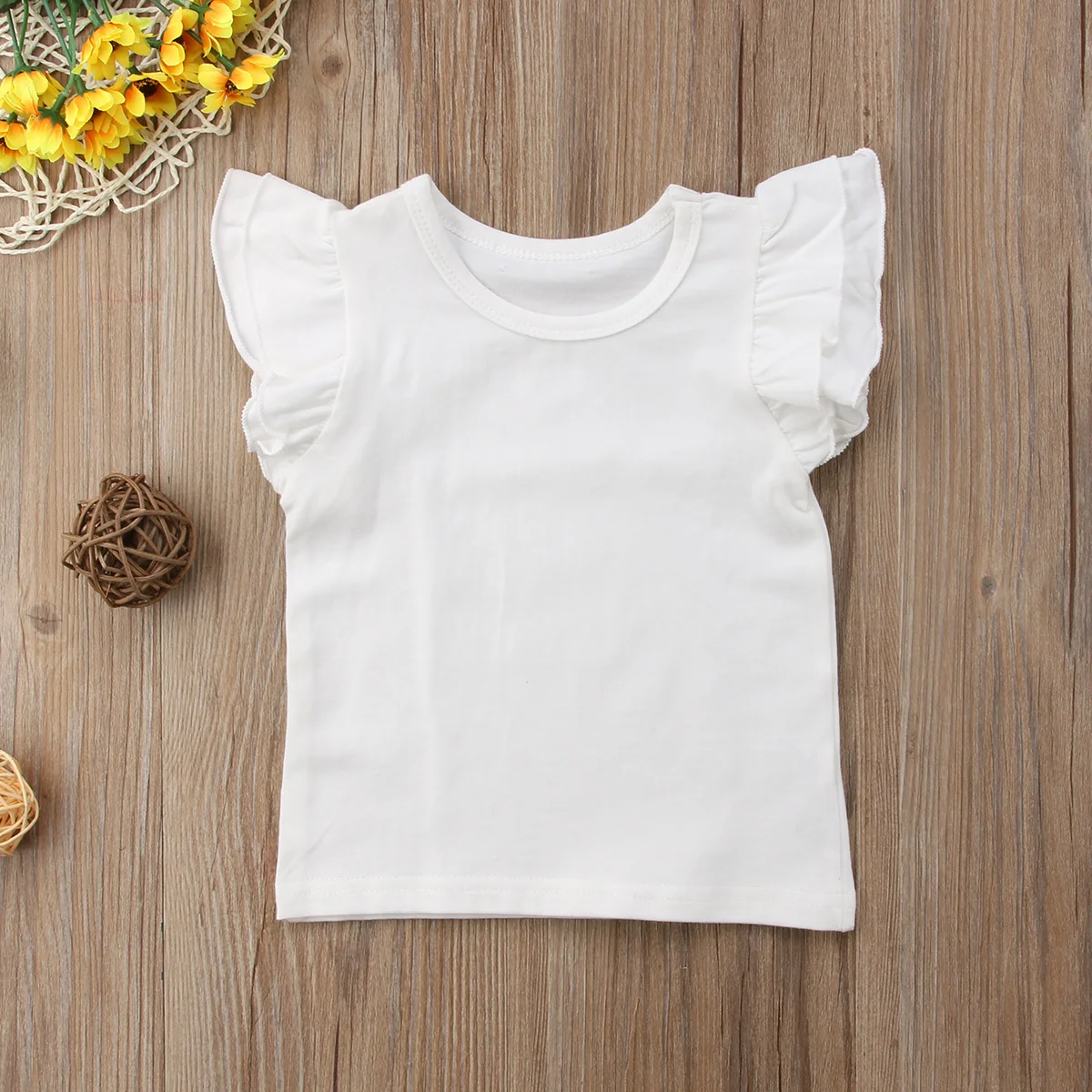 Коллекция года, летняя одежда для малышей Топы с рукавами-крылышками для маленьких девочек и мальчиков, одежда детская однотонная одежда, футболка