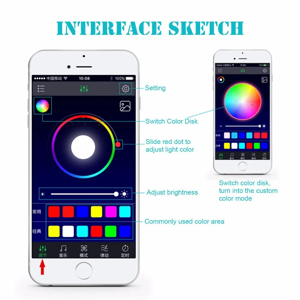  4x Car LED RGB Music Interior Atmosphere Floor Underdash Lighting RGB Music Control Strip Lights Kit Multicolor APP Bluetooth Controller for iPhone Android 6