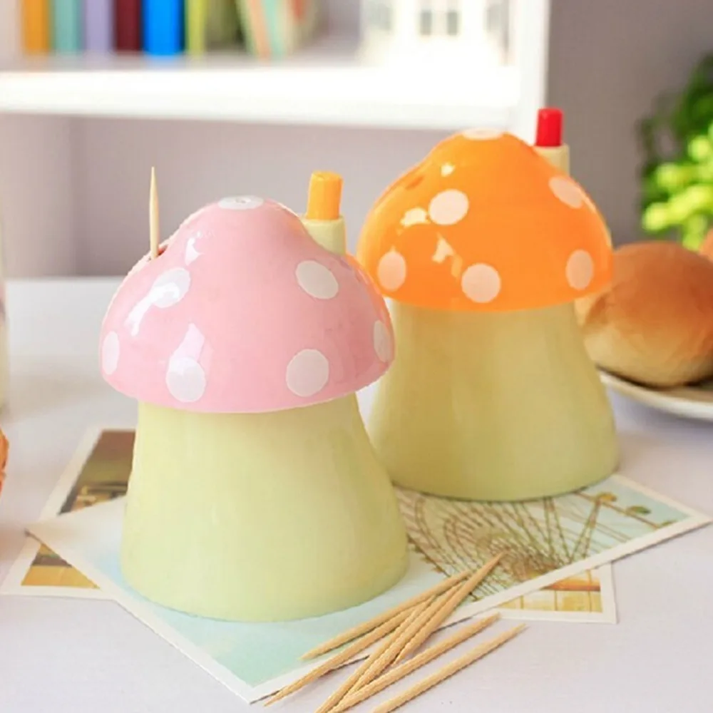 Pocket Plastic Cute Mushroom Design Automatic Toothpick Holder