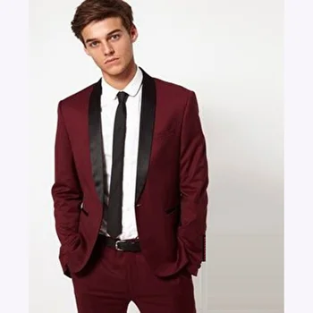 

2017 New burgundy Wedding suits for men Morning Fashion Groom Tuxedos terno masculino mens Suits Slim Fit Man Suit Jacket+pant