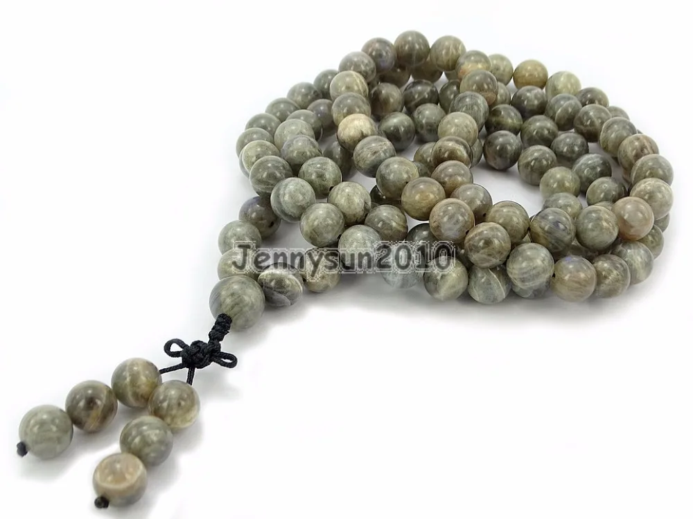 

Natural Labradorite 10mm Gems Stone Buddhist 108 Beads Prayer Mala Long Necklace Multi-Purpose 5Strands/Pack