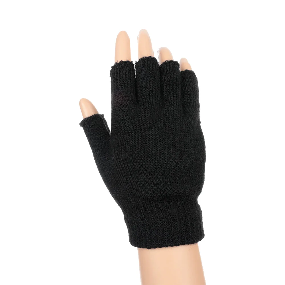 Новые мужские черные вязаные перчатки без пальцев осень зима уличные эластичные теплые велосипедные перчатки