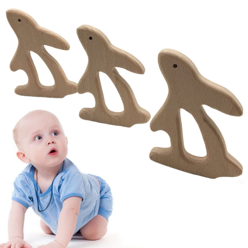 

OOTDTY 1PC Safe Baby Wood Teether Rabbit Shape Teething Nursing Natural Wooden Soother Infant Toddler Teething Chewable Bite Toy
