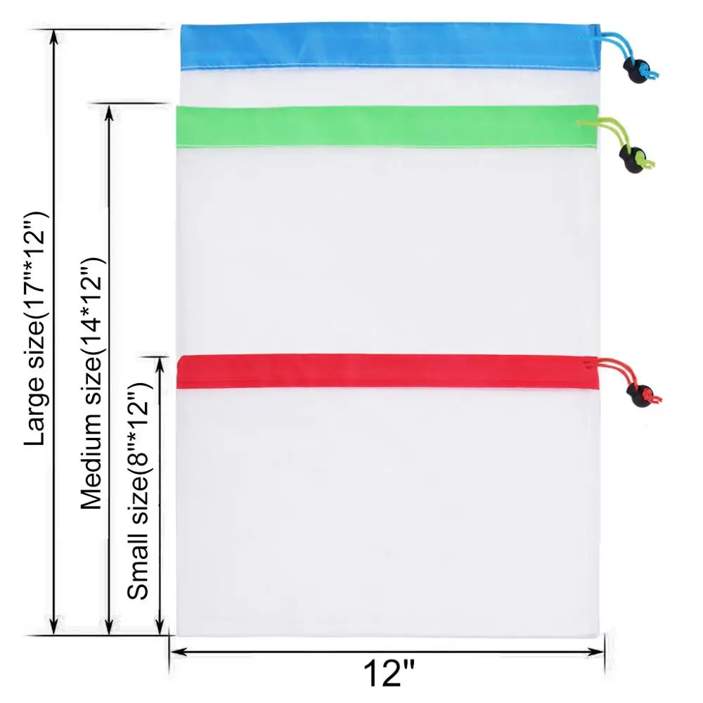 12pcs Reusable Mesh Produce Bags 3 Size Lightweight Washable and See Through Mesh Shopping Merchandise Bags with Drawstring Bags 12pcs Reusable Mesh Produce Bags 3 Size Lightweight Washable and See Through Mesh Shopping Merchandise Bags with Drawstring Bags
