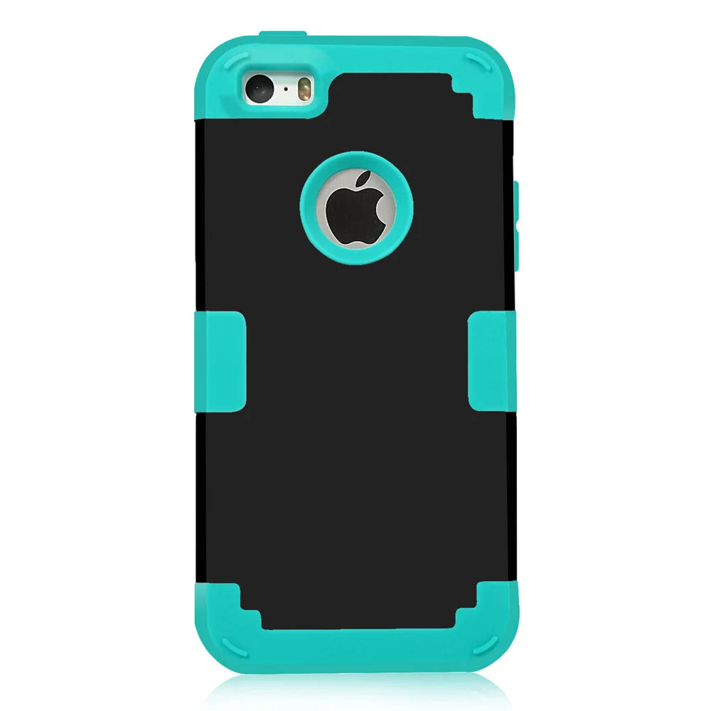 Black and Blue Чехол для iPhone 5S, противоударный защитный чехол, гибридный жесткий резиновый защитный чехол для телефона s для iPhone, прошитая/экранная пленка - Цвет: Black and Blue
