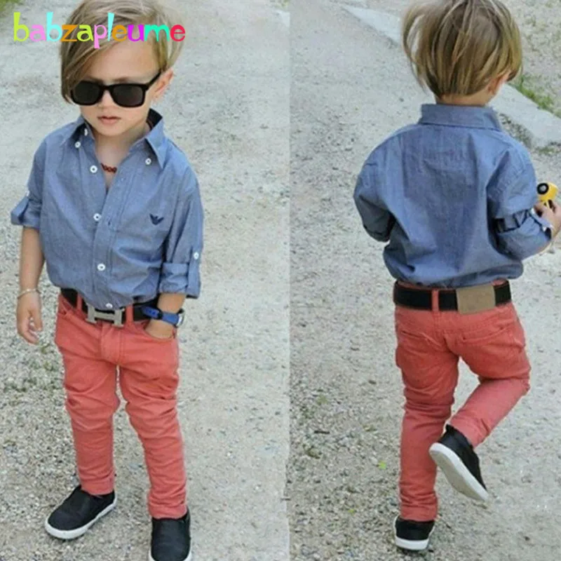 

2Piece/2-8Years/Spring Autumn Children's Clothing Set Fashion Casual Blue Shirt+Red Pants Baby Boys Clothes For Kids Suit BC1238