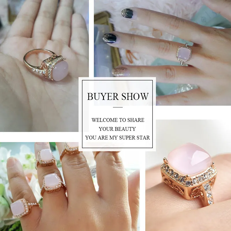 USTAR квадратный полудрагоценный камень свадебные кольца для женщин розовое золото цвет кубические кристаллы циркония женские кольца для помолвки Anel