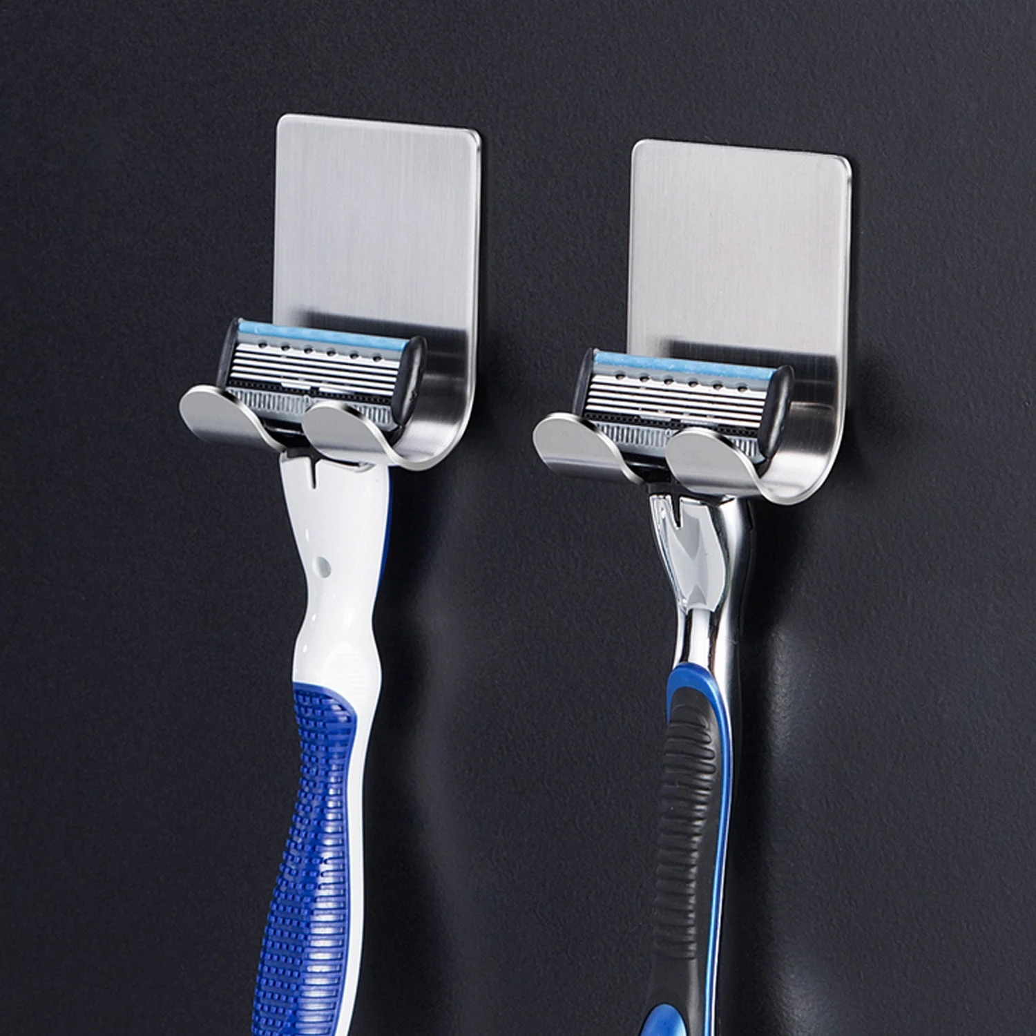 2pcs Stainless Steel Razor Shaver Holder Wall Mounted Storage Rack Adhesive Hooks Hanger for Shower Bathroom