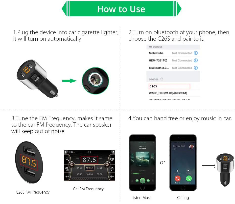 Konrisa fm-передатчик Bluetooth 4,2 автомобильный комплект громкой связи беспроводной A2DP музыкальный плеер 5 в 3.4A двойной usb-порт для зарядки поддержка usb-диска