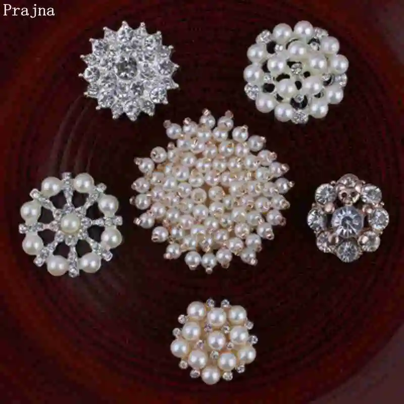 

Prajna 5PCS 22-35mm Rhinestones Gold Sliver Pearl Diamond Flatback Round Shape Flower Patterns Button Alloy Sew On Accessories
