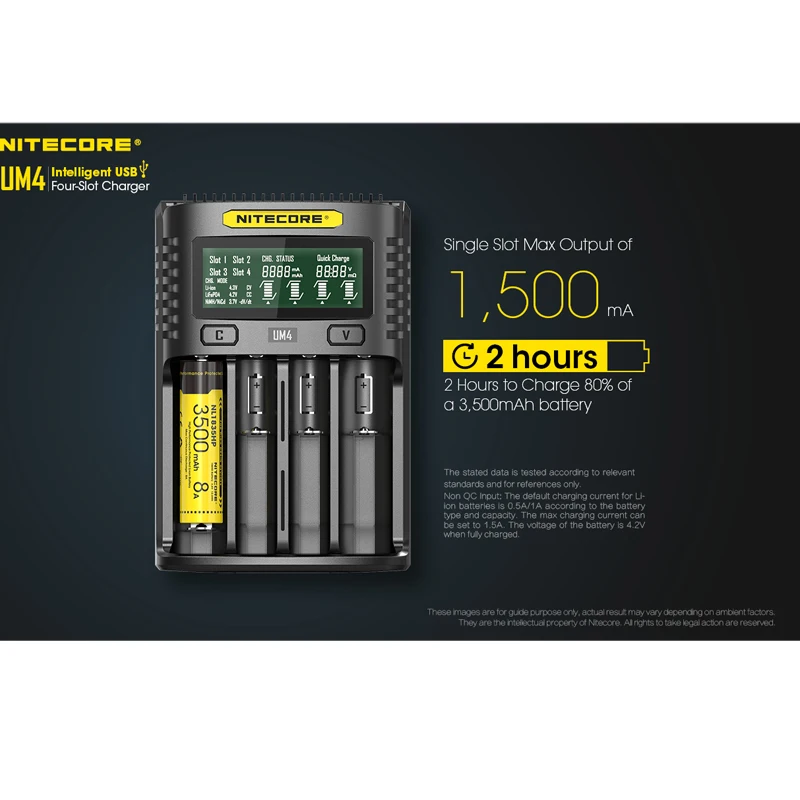 Nitecore UM4 USB Четыре слота QC зарядное устройство интеллектуальная схема глобальное