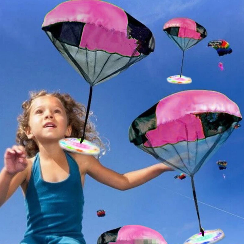 Mini Hand Throwing Flash Light Parachute UFO Toys Kid Outdoor Public Park Sports