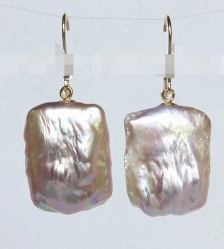 

shitou 00200 natural 23mm baroque purple Reborn keshi pearls Earrings 14K Dangle discount 40%