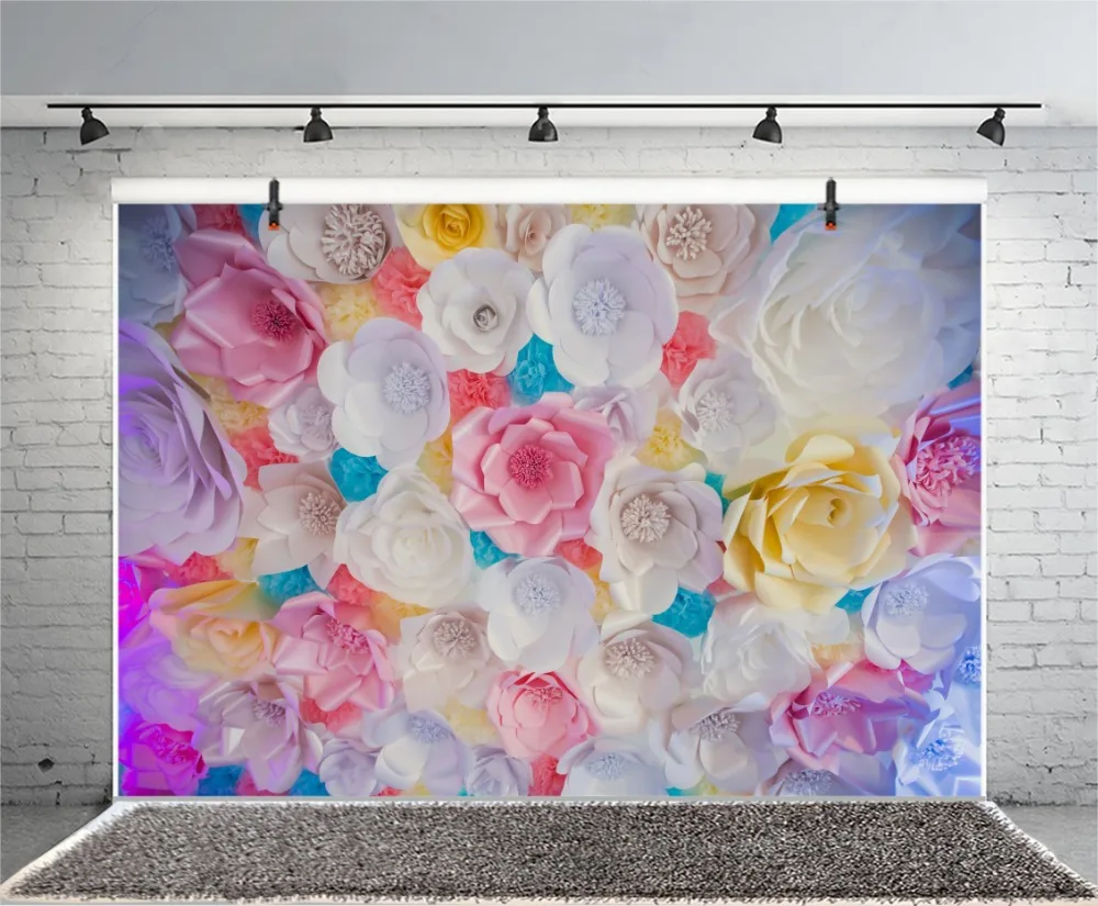 Laeacco Colorful Handwork Flowers Baby Newborn Party Photography Background Customized Photographic Backdrop For Photo Studio