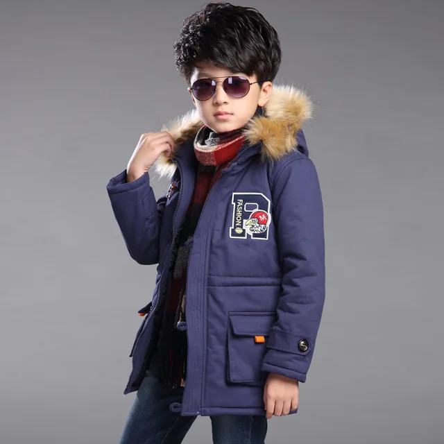 5 14Medium long Winter Coat for boy padded 100cotton jacket 2017new Children Boys thick warm