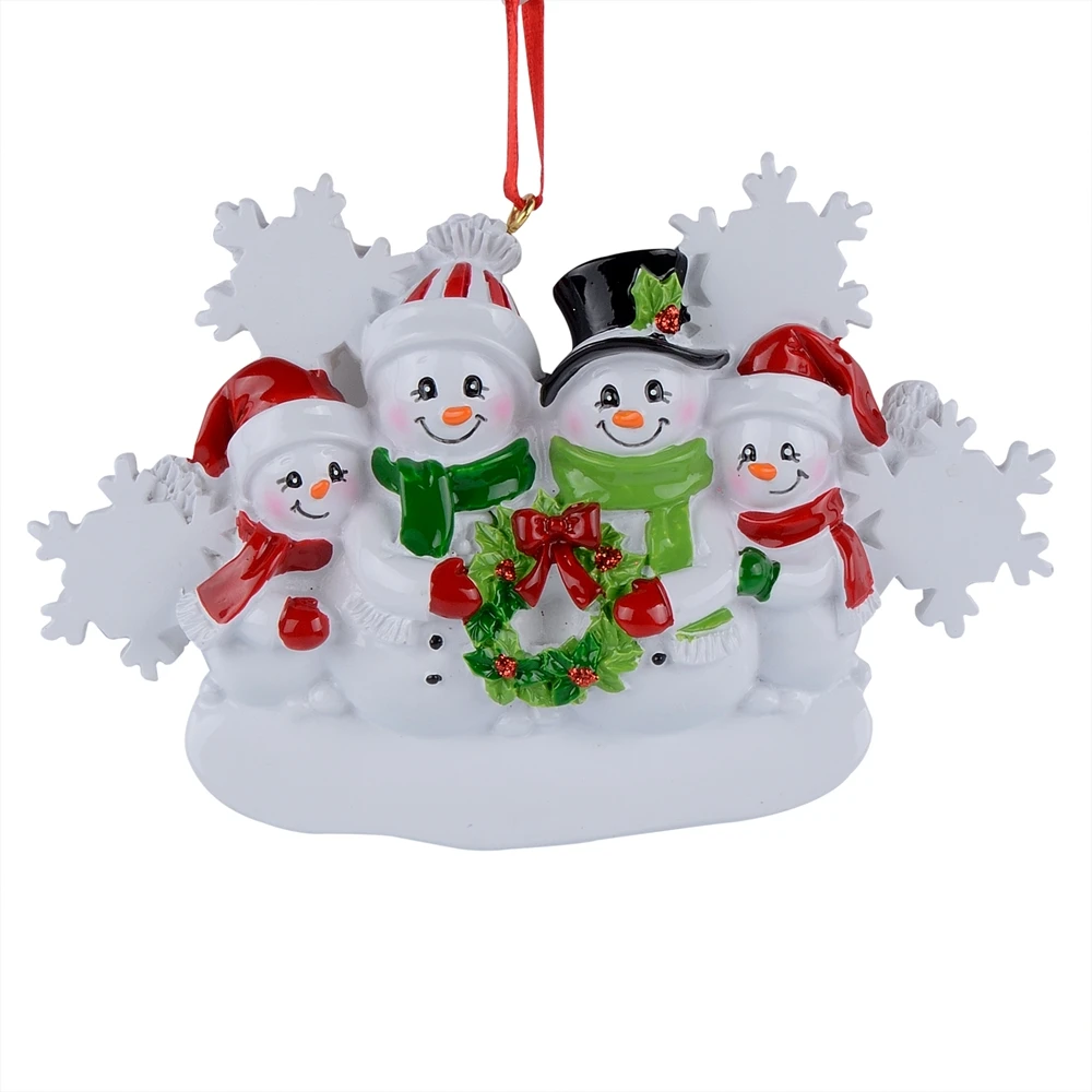 Snowman Family of 4 Resin Hang Christmas Ornaments With Glossy Snowflake As Craft Souvenir For Personalized Gifts or Home Decor