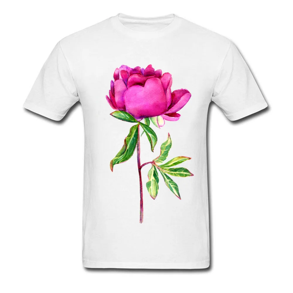Delicate watercolor pink peony Tops Shirt Mother Day Crew Neck Cotton Fabric Male Top T-shirts Crazy Clothing Shirt High Quality Delicate watercolor pink peony white