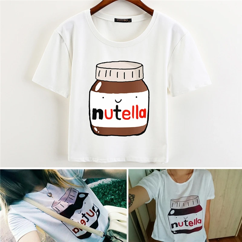 Женская футболка с коротким рукавом Nutella белая для фитнеса лето 2017| |