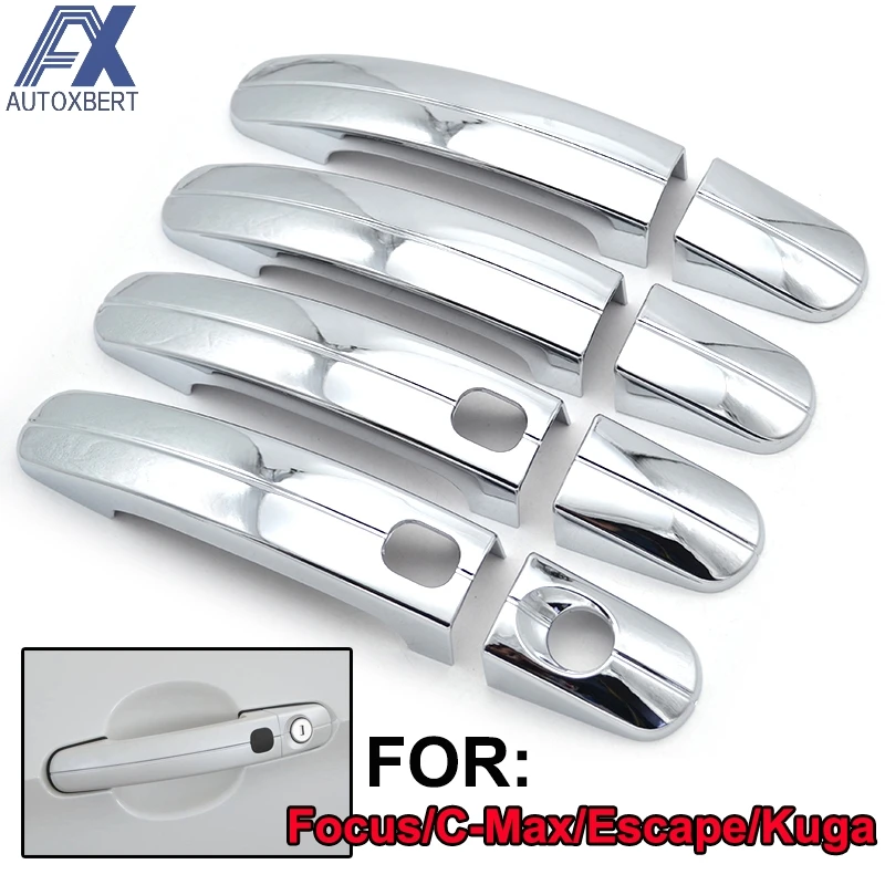 

AX Chrome Door Handle Catch Covers Trim Smart Key Overlay Decoration For Ford Focus C-Max Escape Kuga 2014 2015 2016 2017 2018