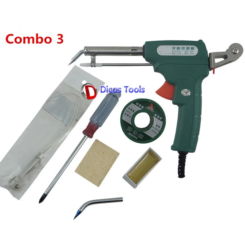 

60W manual soldering gun automatic solder wire feeding tool electric soldering iron weld for repair combo 3