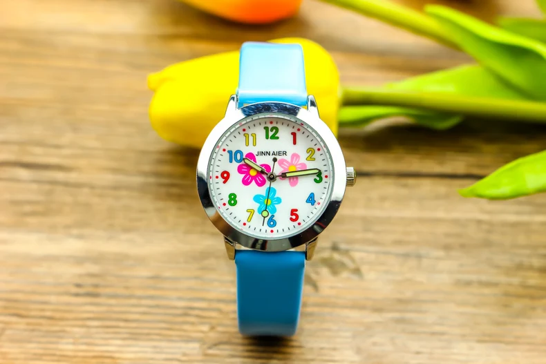 Nazeyt модные детские светящиеся кварцевые часы для маленьких мальчиков и девочек, студенческие милые кожаные часы с цветком и циферблатом, Reloj de cuarzo - Цвет: sky blue