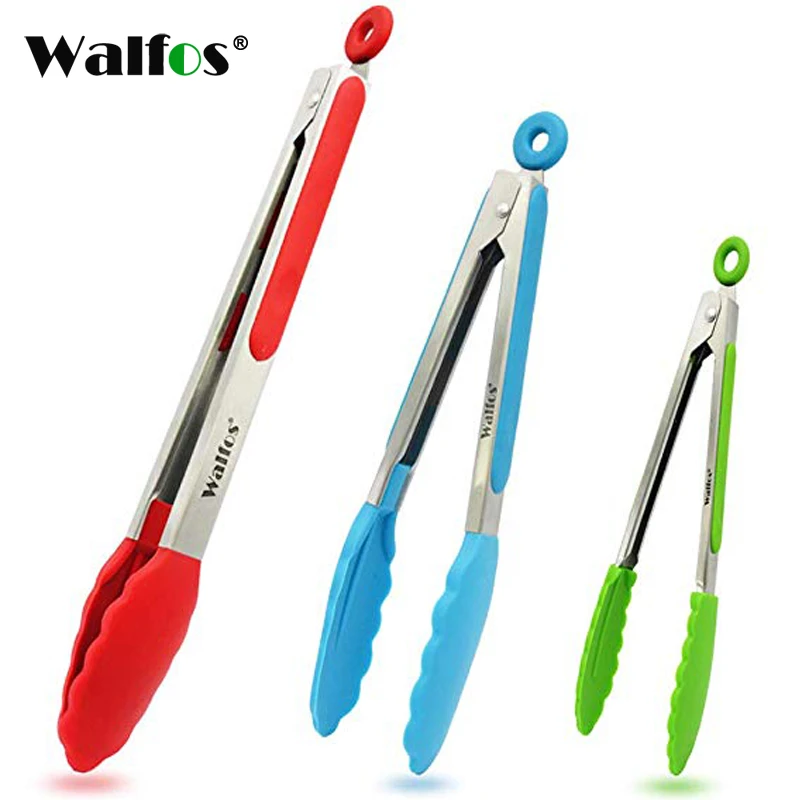 Walfos Stainless Steel Silicone Kitchen Tongs Bbq Clip Salad Bread Cooking Food Serving Tongs Kitchen Tools Tongs Aliexpress