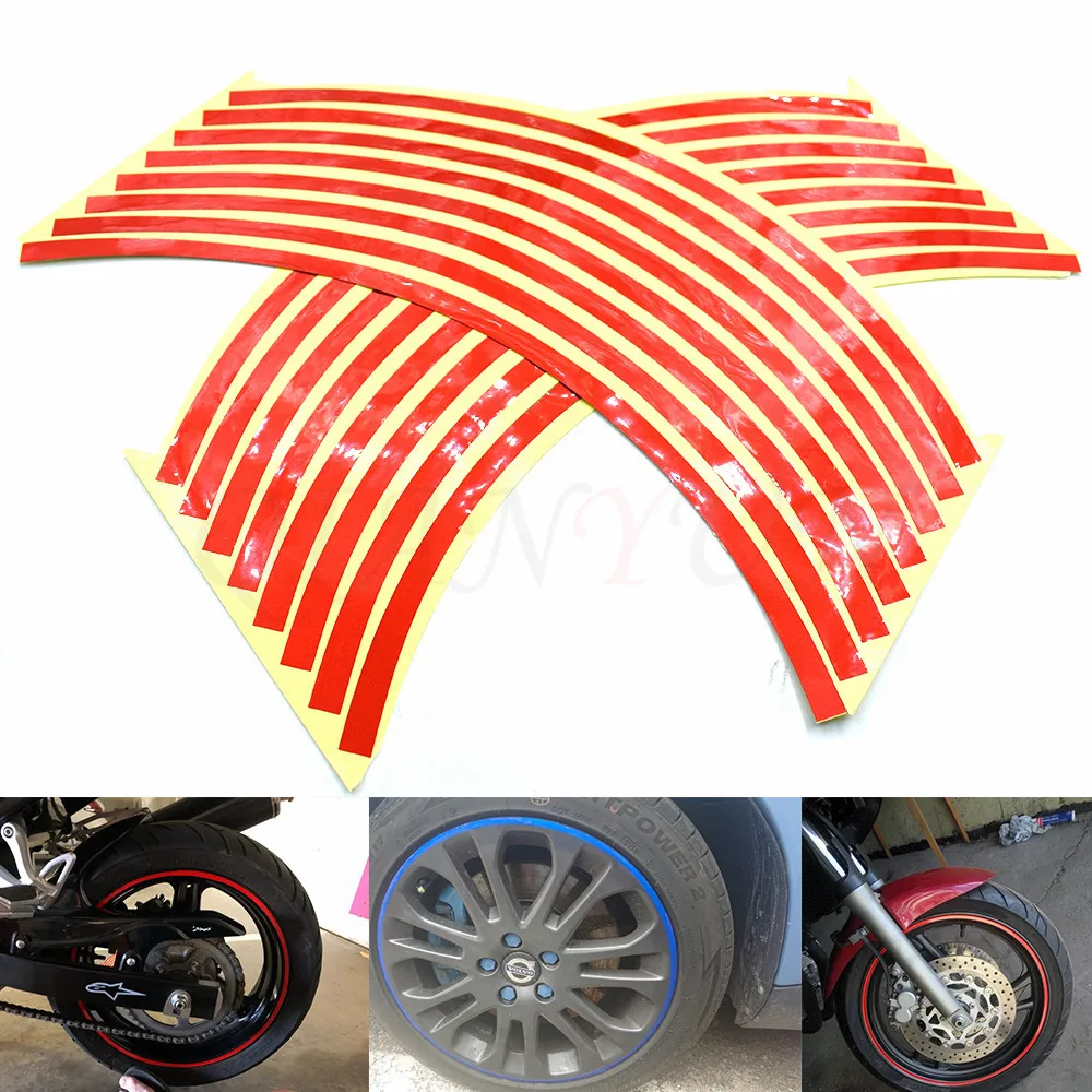 

16 Strips/Set Wheel Stickers Car Motorcycle Tire Reflective Rim Motorcycle Protector Tape Decal Rim Decals Wire Car Car-styling