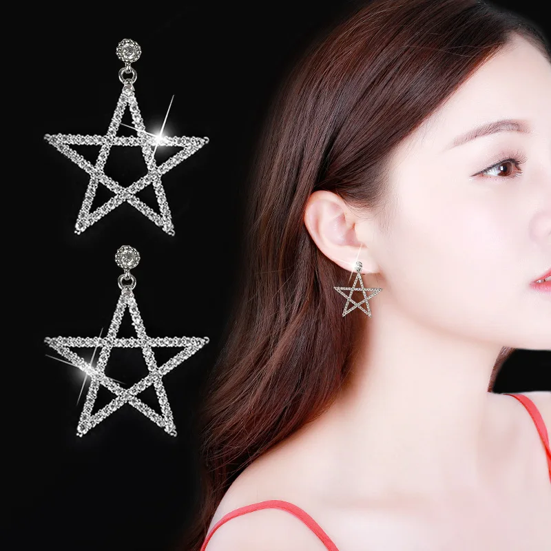 

Korean Star Earrings Fashionable Temperament Earrings Pentagonal Star Drilling Earrings Wholesale New Earrings