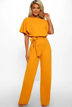 

Women Batwing Sleeve Wide Legs Loose Jumpsuit O-neck Romper Sashes Lace-Up Trousers Clubwear 2019 New Fashion