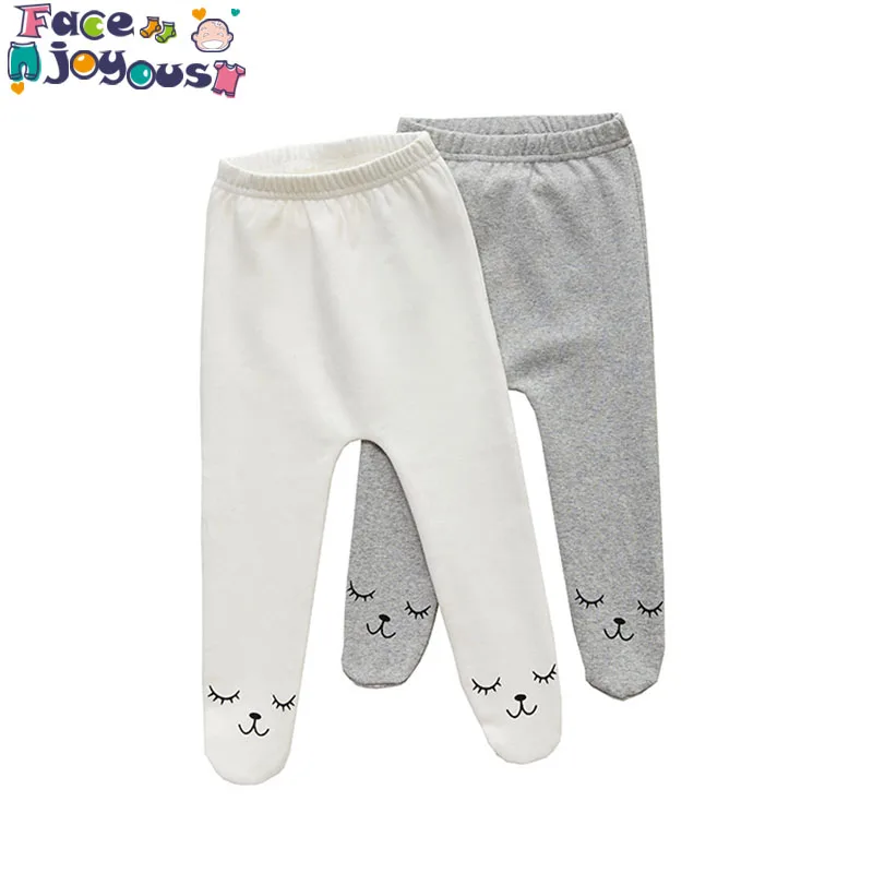 

Unisex Baby Pants 0-24m Cute Smiley Baby Cotton Mid Waist Trousers Infant Baby Boy Girl Bag Foot Pants Even Socks Baby Leggings