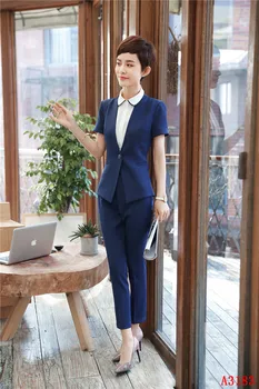 

New Styles 2018 Summer Formal 2 Piece With Jackets And Pants Women Blazers Professional Career Interview Job Female Trousers Set