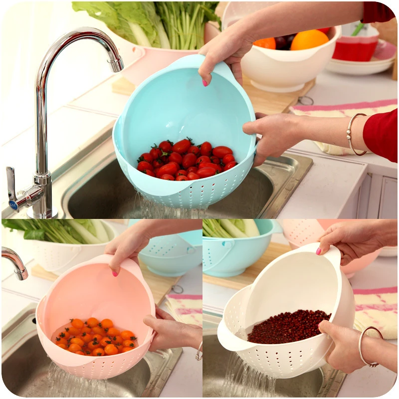

Kitchen Tools Strainer Fruit Bowl Wash Rice Sieve Basket Kitchen Thickening Basket Drain Rice Bowl Plastic Washing Basket