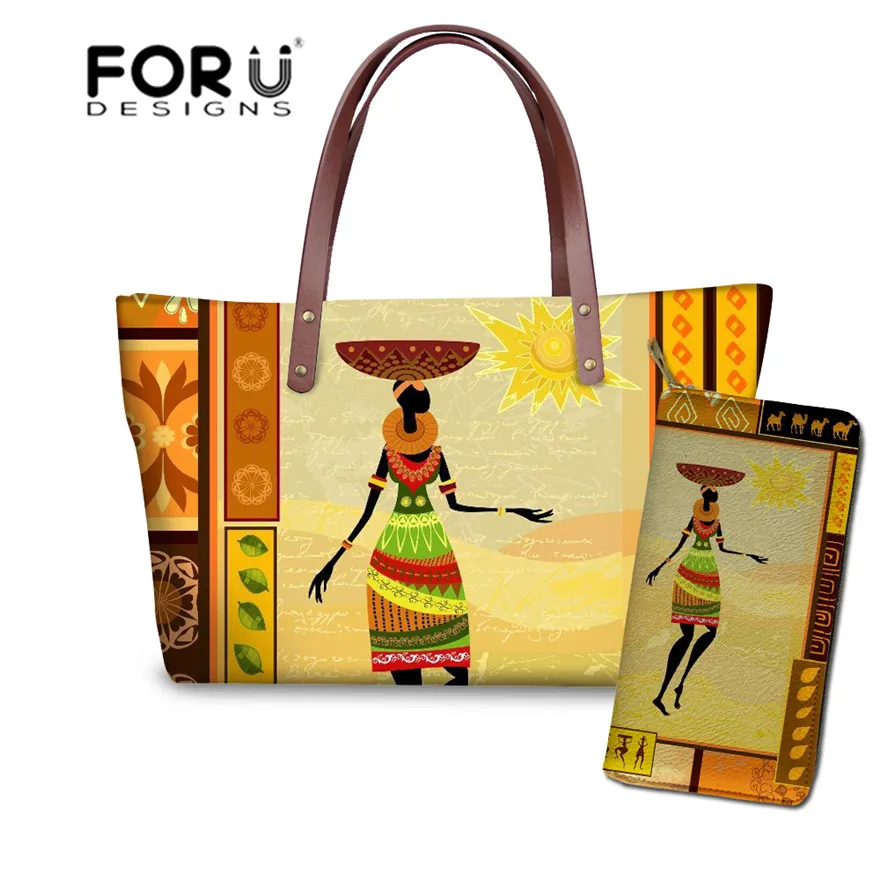 

FORUDESIGNS Ladies Luxury Design Handbags&Wallet Women African Traditional Tribal Dance Printing Hand Bags for Teenagers Bookbag