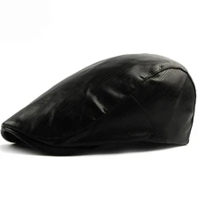 HT1506 новая весенняя Мужская и женская кепка s повседневная чёрный берет, однотонная плоская кепка таксиста из искусственной кожи, Кепка-берет