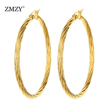

ZMZY Earrings for Women Fashion Round Twisted Big Gold Drop Earrings Circle Stainless Steel Jewelry for Woman Gift