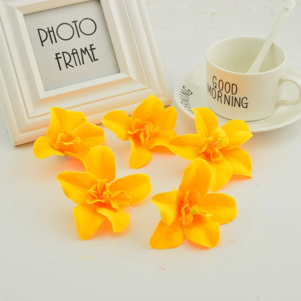 Искусственные цветы дешевые шелковые бабочки орхидеи головы поддельные дома Свадебные украшения diy ВЕНОК цветок стены тычинки для рукоделия - Цвет: yellow