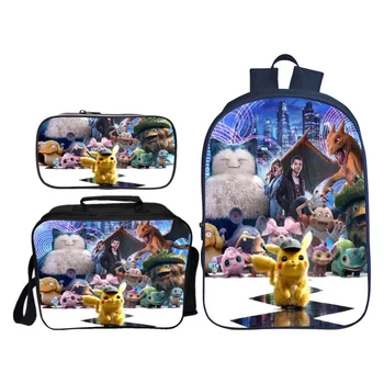 

2019 Hot 3 Pcs/Set Detective Pikachu School Backpack for Children Pokemon Casual School Bags for Boys and Girls Mochila Gift