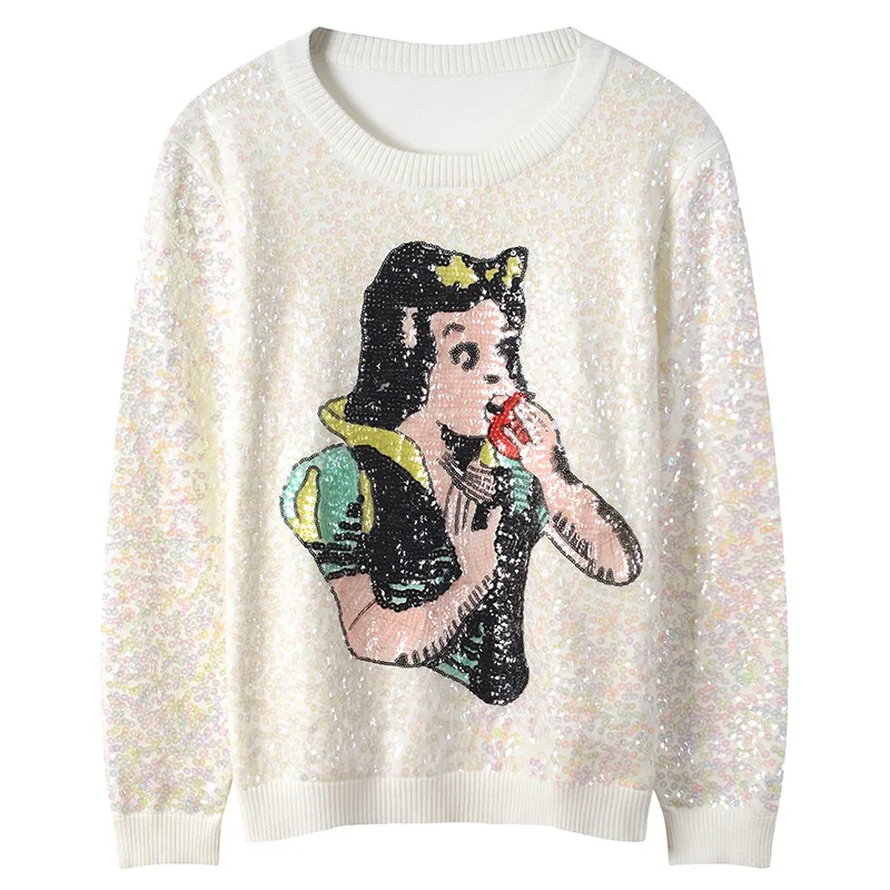 Girl Pattern Sweater 2018 New Autumn Winter Jumper Women Sequins Beading Pullover Knit Top Runway Jersey | Женская одежда