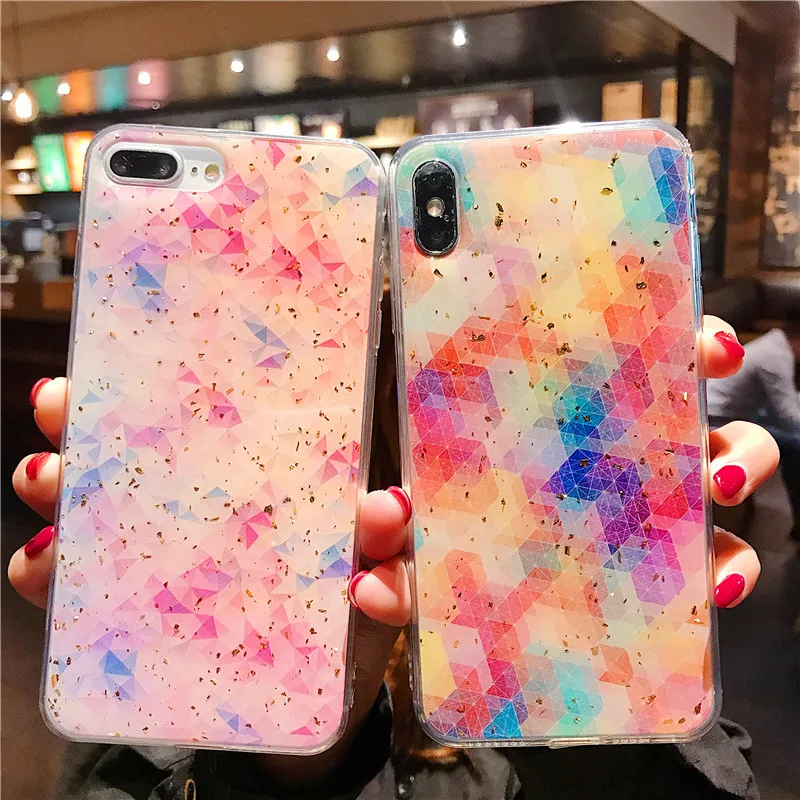 Case For iPhone 6 6S 7 8 Plus X XR XS MAX Fashion geometry Pattern Laser Epoxy Soft Glossy Protector Phone Back Cover Coque |