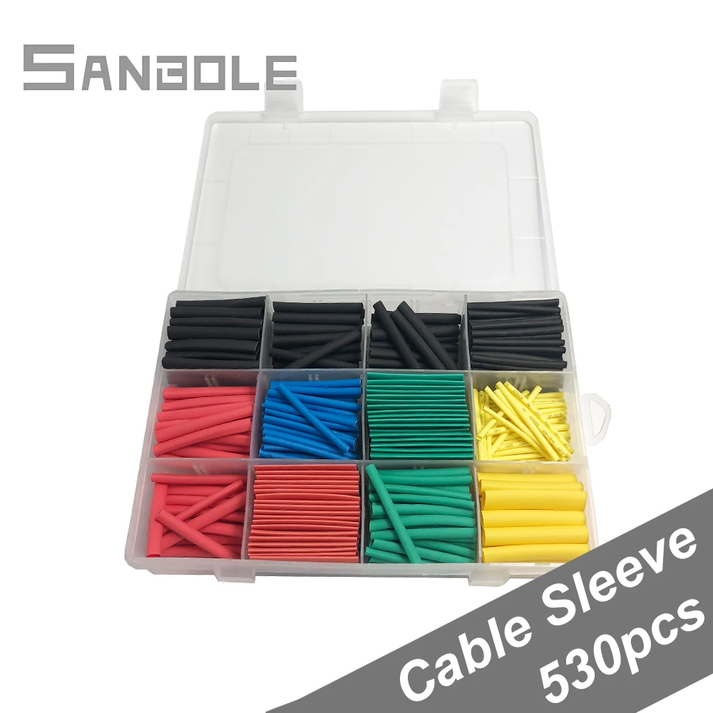 

530PCS Heat Shrink Tubing Cable Sleeve Insulation Shrinkable Tubes Assortment Electronic Polyolefin Wire Kit Heat Shrink Tubes