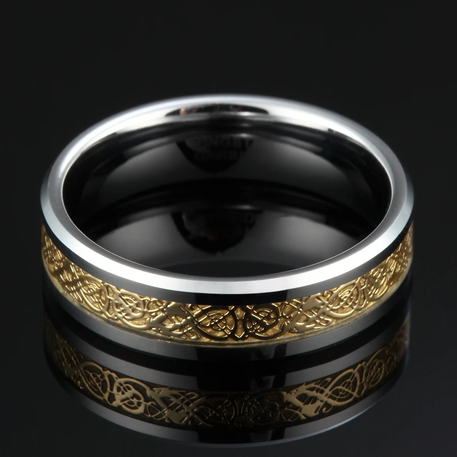6 мм и 8 мм мужское кольцо из карбида вольфрама с золотым кельтским драконом, инкрустация полированными краями, обручальные кольца, обручальное кольцо, мужские ювелирные изделия, Bague Homme