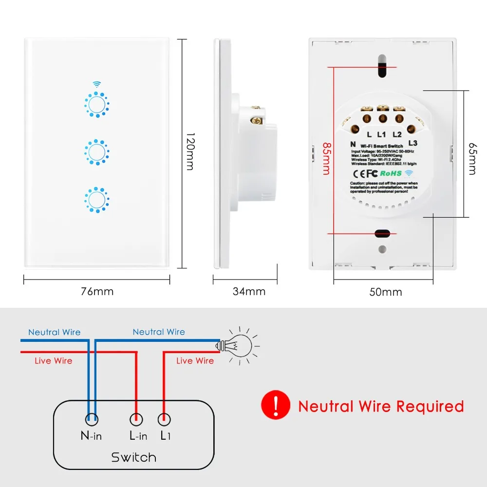 Wifi умный настенный сенсорный выключатель стеклянный панель Ewelink приложение управление Поддержка Alexa Google Home США Белый 1 2 3 банды настенный выключатель света