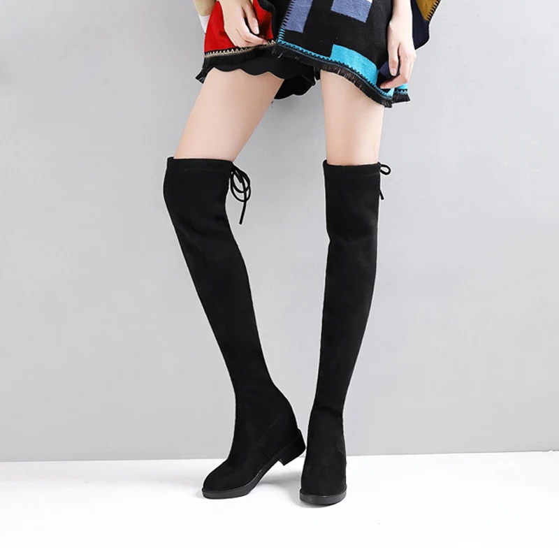 

2019 Sexy Slim Fit Elastic Flock Leather Over The Knee Boots Women shoes Autumn Winter ladies high heel Long Thigh High botas