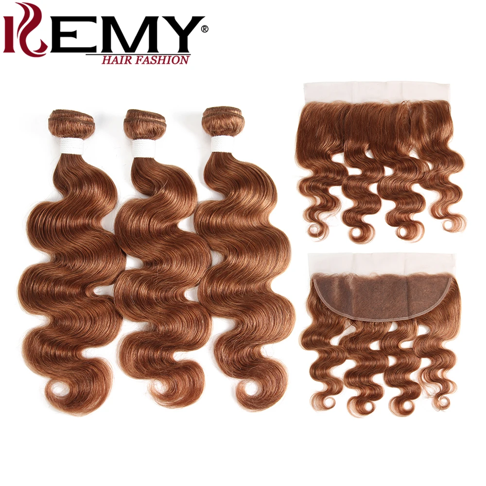 

Brown Body Wave Human Hair Bundles With Frontal 13*4 KEMY HAIR Brazilian Non-Remy Hair Weaves Bundle 100% Human Hair Extension