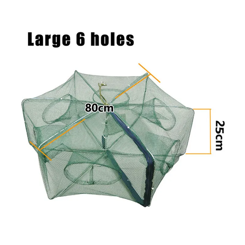 На открытом воздухе в сложенном виде Портативный шестиугольник рыболовная сеть Раков рыба Автоматическая ловушка креветки Карп Ловец клетки сетки 6/8/12 отверстий - Цвет: 6 holes large