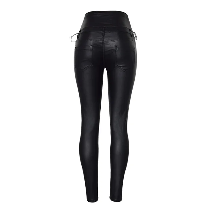 Europe and the United States women's ultra-high waist 5 grain buckle bilateral waist belt decorative coating imitation leather stretch denim feet pants PU (8)