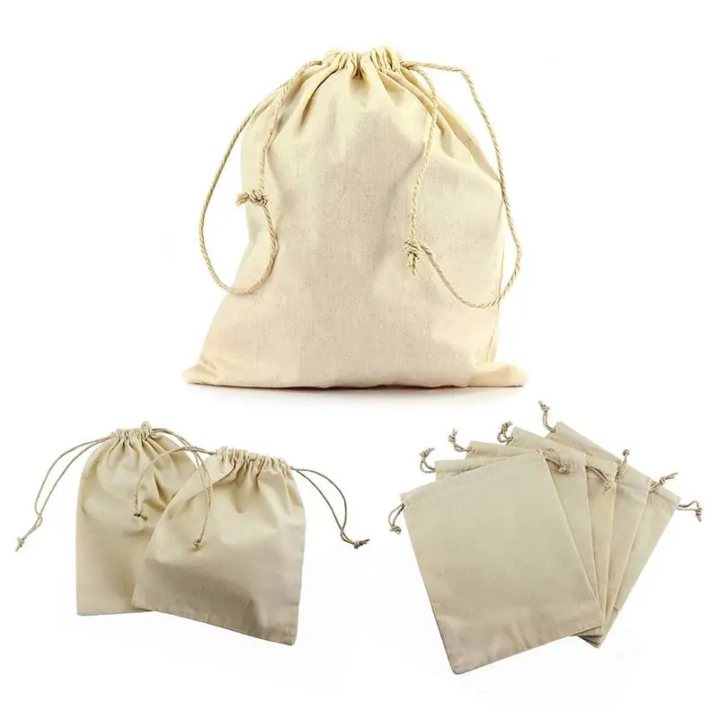 12 хлопковых сумок с практичными завязками, размером приблизительно 15x10 см - Цвет: Beige